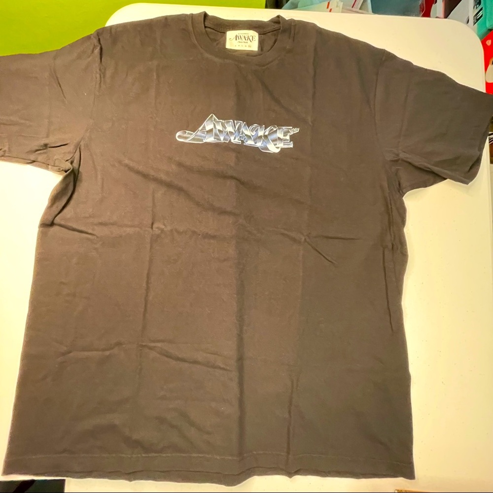 Awake New York Chrome Logo Spellout Mens 2XL Size Black Graphic Tee Shirt